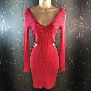 Open Edit Metallic Sparkle Long Sleeve Sweater Minidress In Hot Pink NWT Small